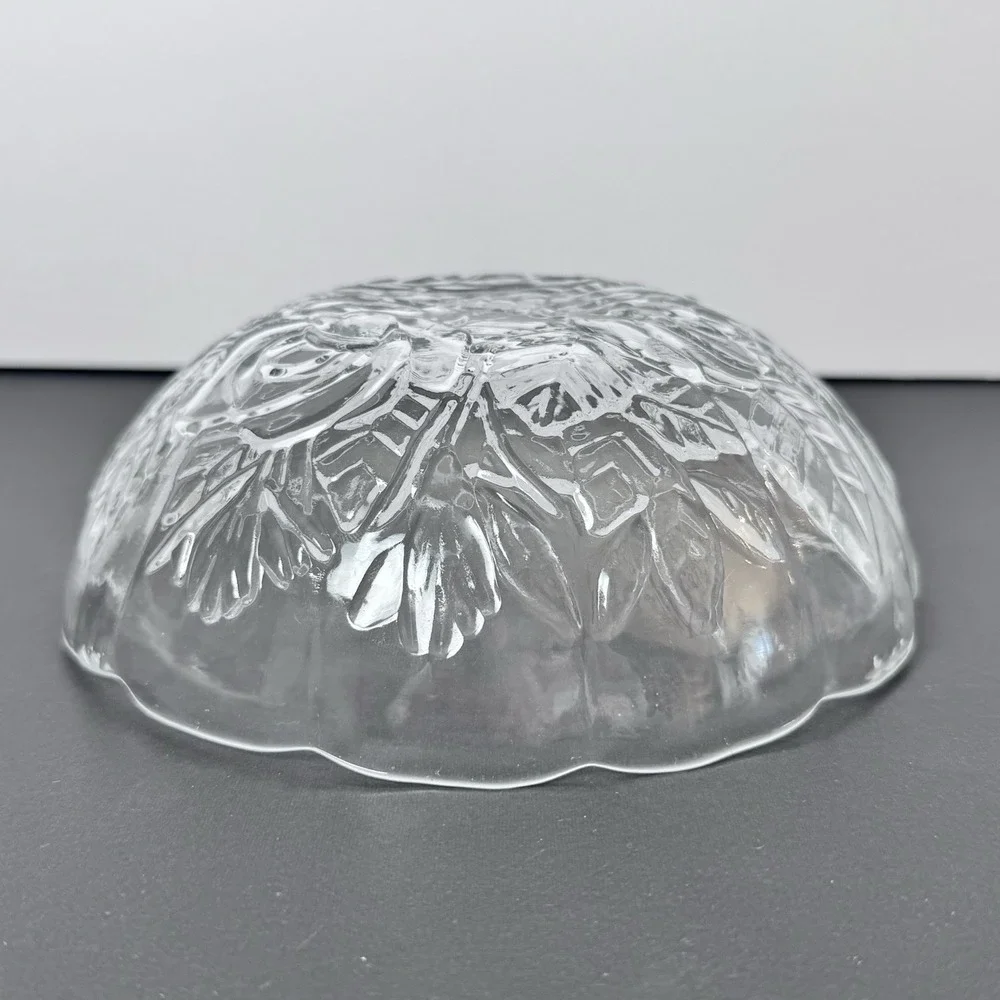 KIG‎ Indonesia Clear Pressed Glass Bowl With Rose Pattern Vintage EUC No Dmg